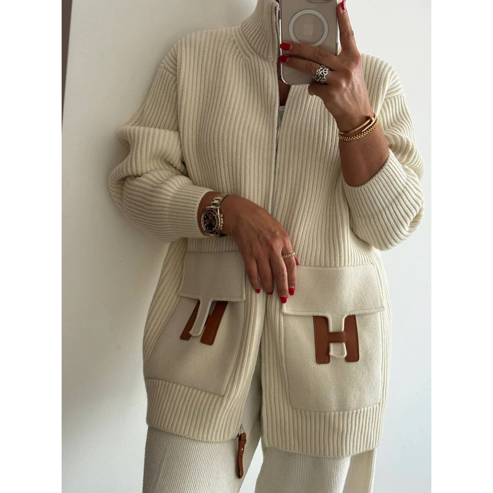 Hermes H Pocket Logo Blanc Zip Up Zipper Cardigan Sweater Wool Knit Jacket 38 - Picture 7 of 16